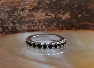 Stacking wedding band-Eternity Wedding Band-Black diamond ring-wedding band white gold -Diamond Band- Half Eternity Ring