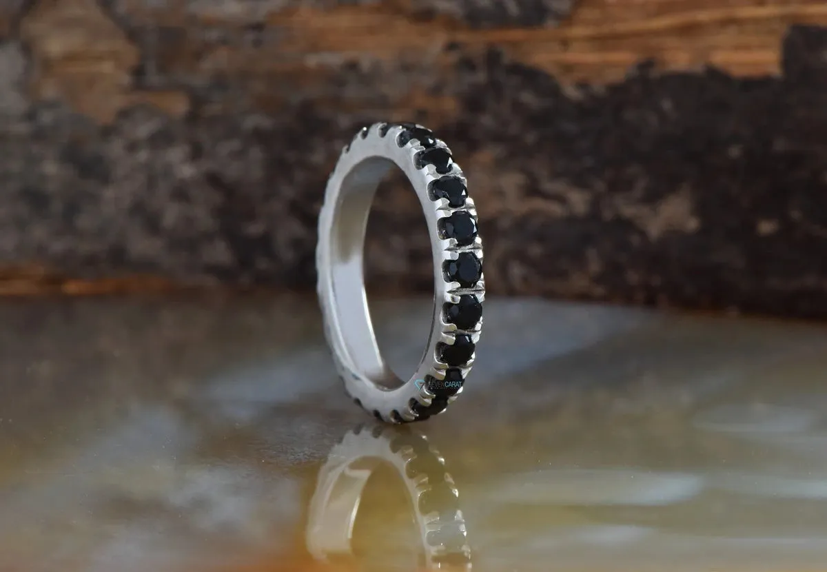 Stacking wedding band-Eternity Wedding Band-Black diamond ring-wedding band white gold -Diamond Band- Half Eternity Ring