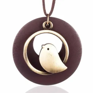 Statement Necklace with Wooden Bird Pendant