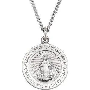 Sterling Silver 12 mm Miraculous Medal with 18" Curb Chain