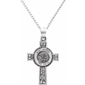 Sterling Silver 28.5x20.8 mm St. Michael Cross Necklace with 24" Chain