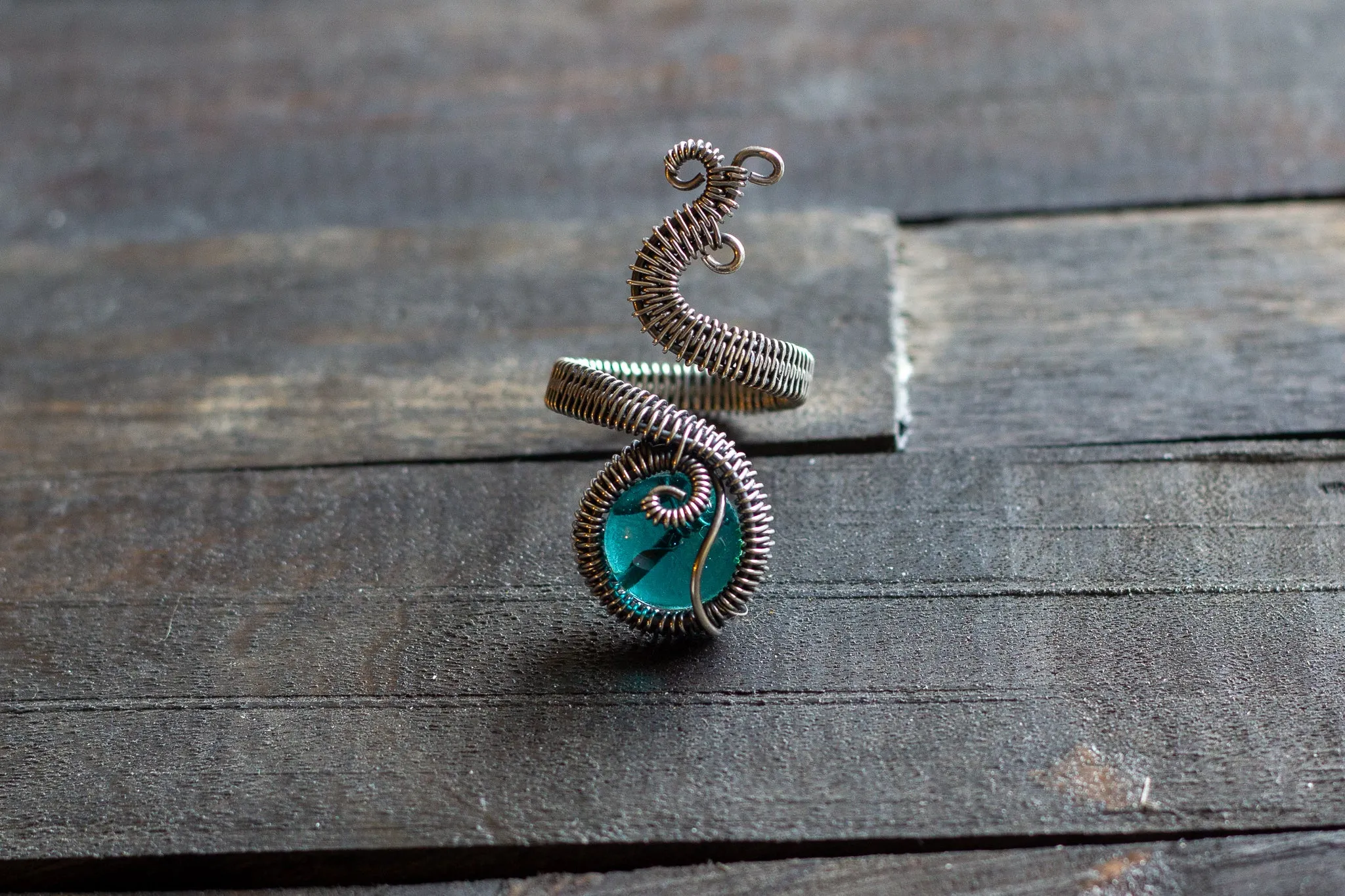 Sterling Silver Adjustable Ring with Ice Blue Fused Glass Accent