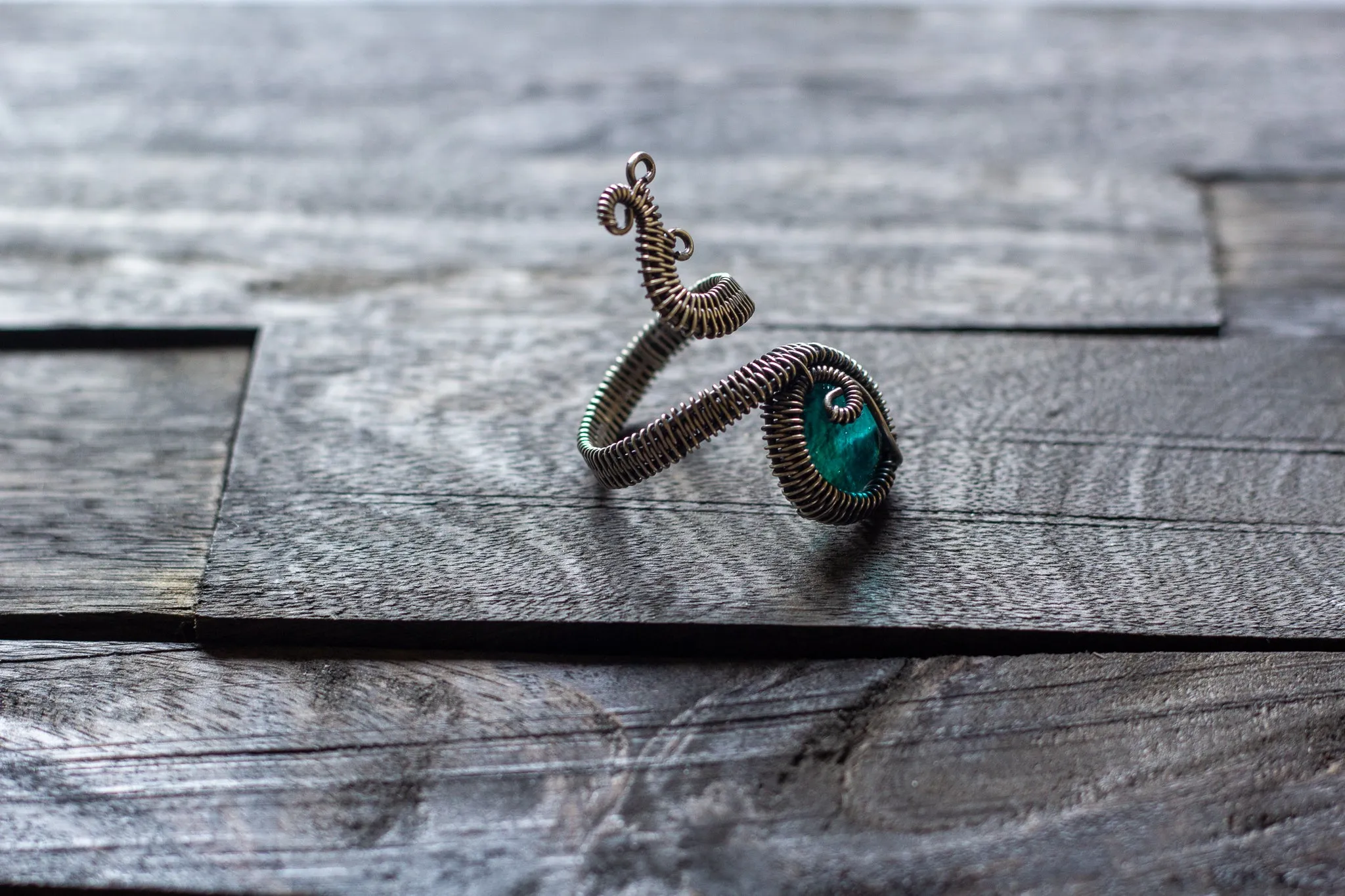 Sterling Silver Adjustable Ring with Ice Blue Fused Glass Accent