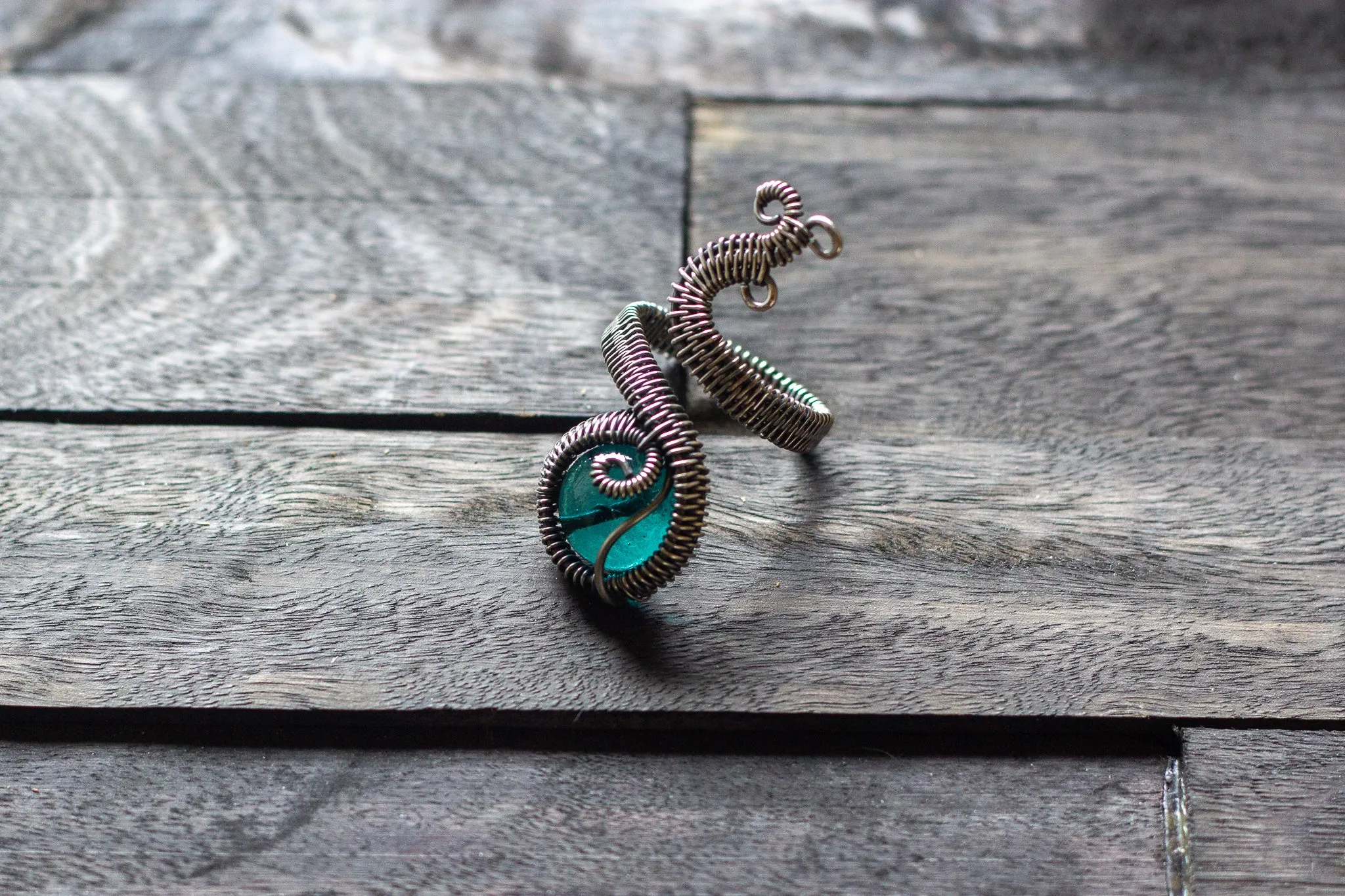 Sterling Silver Adjustable Ring with Ice Blue Fused Glass Accent