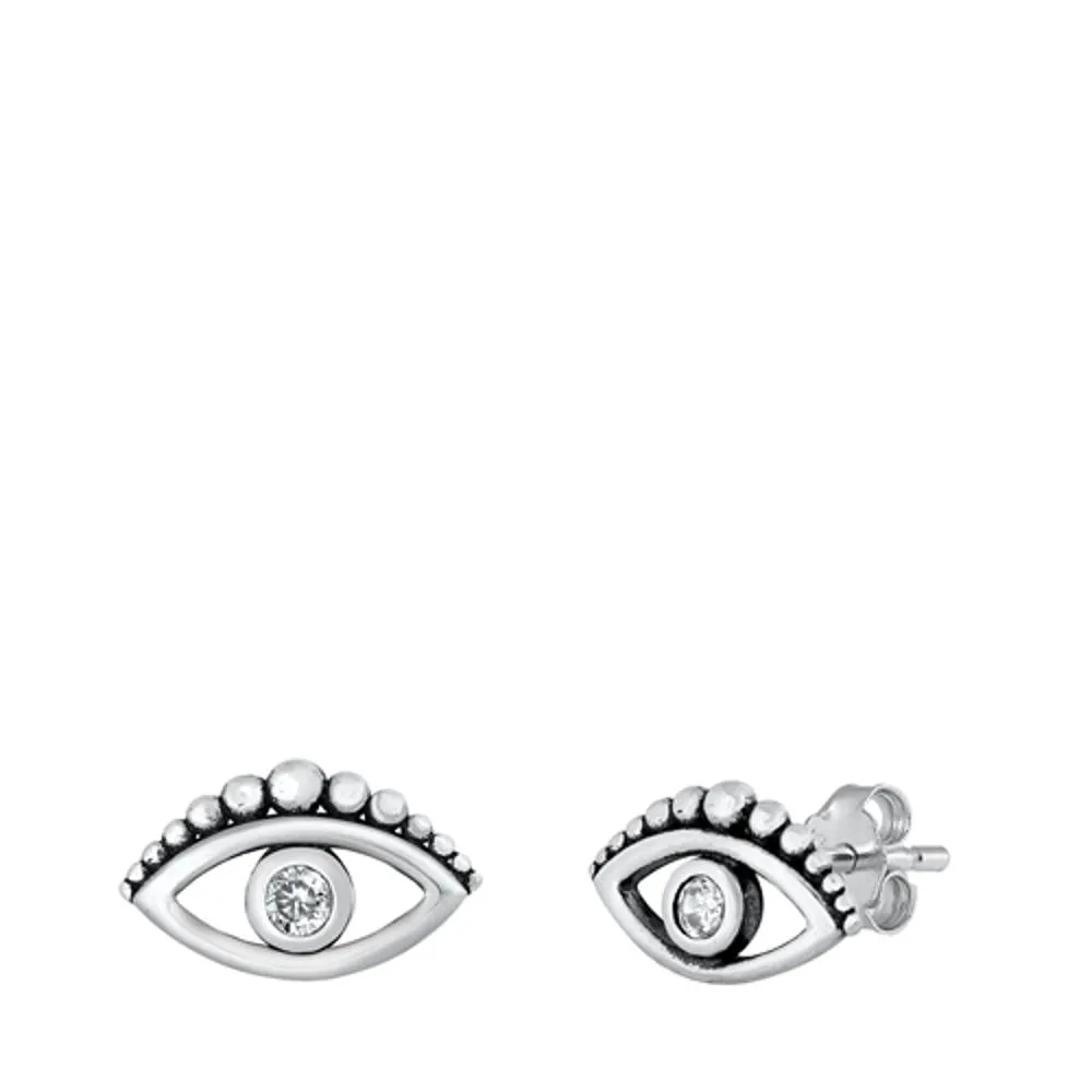 Sterling Silver Beautiful Studded Bali Eye Earrings 925 New