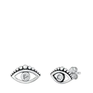 Sterling Silver Beautiful Studded Bali Eye Earrings 925 New