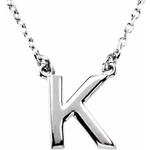 Sterling Silver Block Initial K 16" Necklace