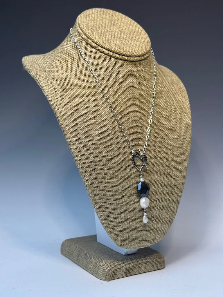 STERLING SILVER FROT TOGGLE NECKLACE WITH PYRITE AND FRESHWATER PEARLS LCN564
