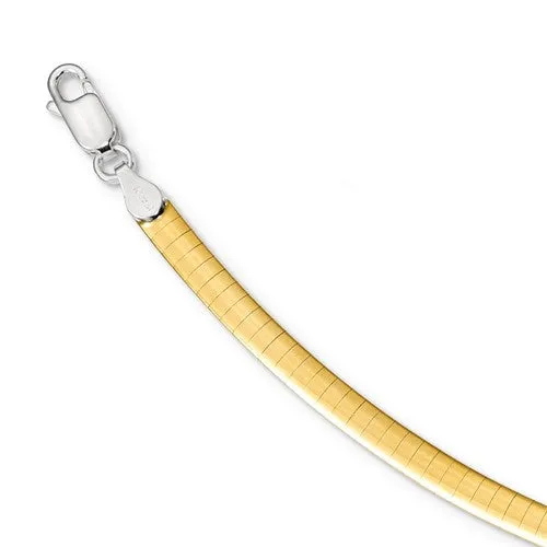 Sterling Silver Gold Plated (4mm) Reversible Omega Necklace (16' - 18")