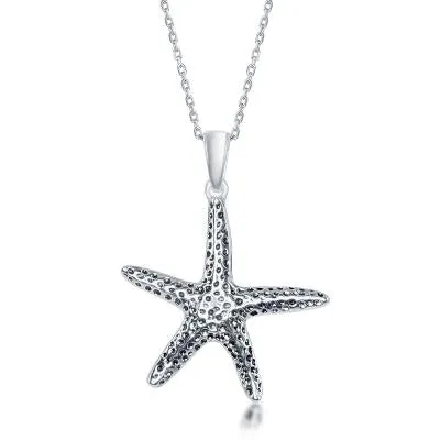Sterling Silver Hammered Starfish Pendant with Sterling Silver Chain (89102)