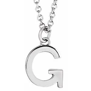 Sterling Silver Initial G Dangle 16" Necklace