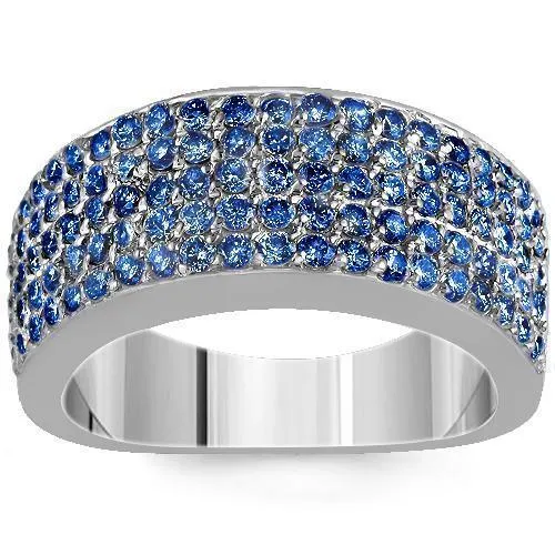 Sterling Silver Men's Blue Sapphire Wedding Ring Band 2.5 Cwt.