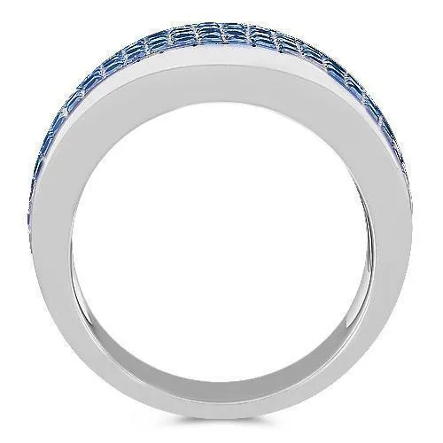 Sterling Silver Men's Blue Sapphire Wedding Ring Band 2.5 Cwt.