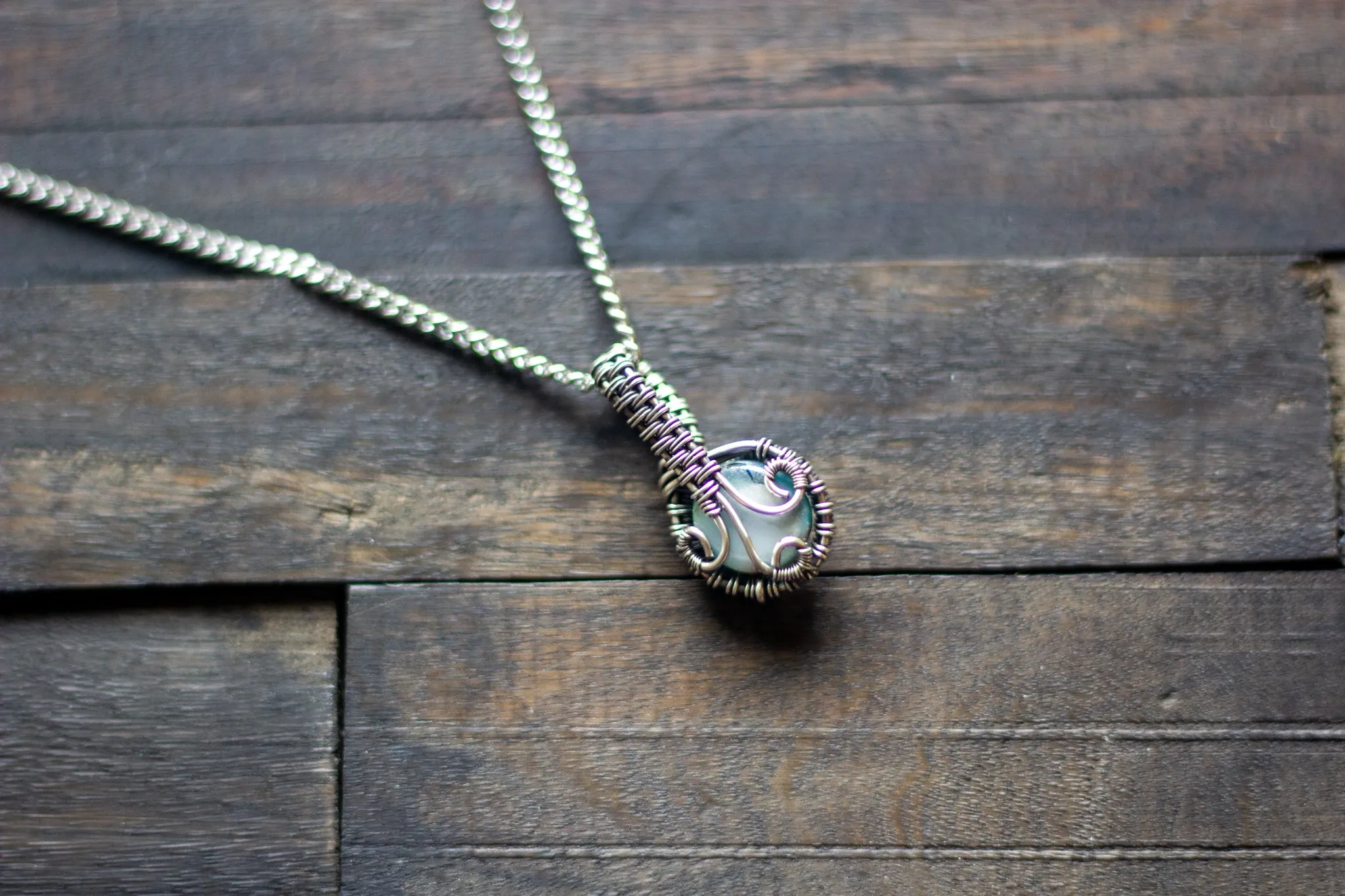 Sterling Silver Mini Pendant with Blue and Amber Fused Glass Accent
