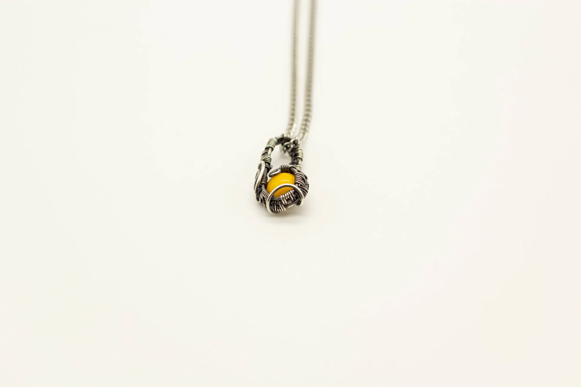 Sterling Silver Mini Pendant with Bright Yellow Fused Glass Accent