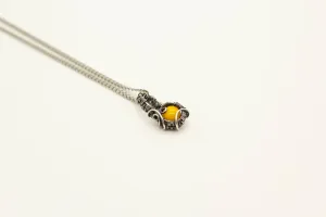 Sterling Silver Mini Pendant with Bright Yellow Fused Glass Accent