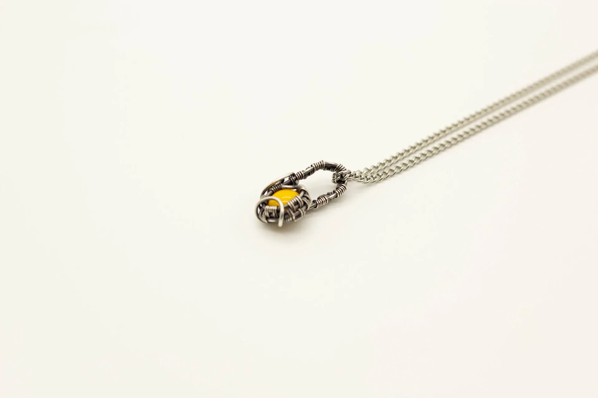 Sterling Silver Mini Pendant with Bright Yellow Fused Glass Accent
