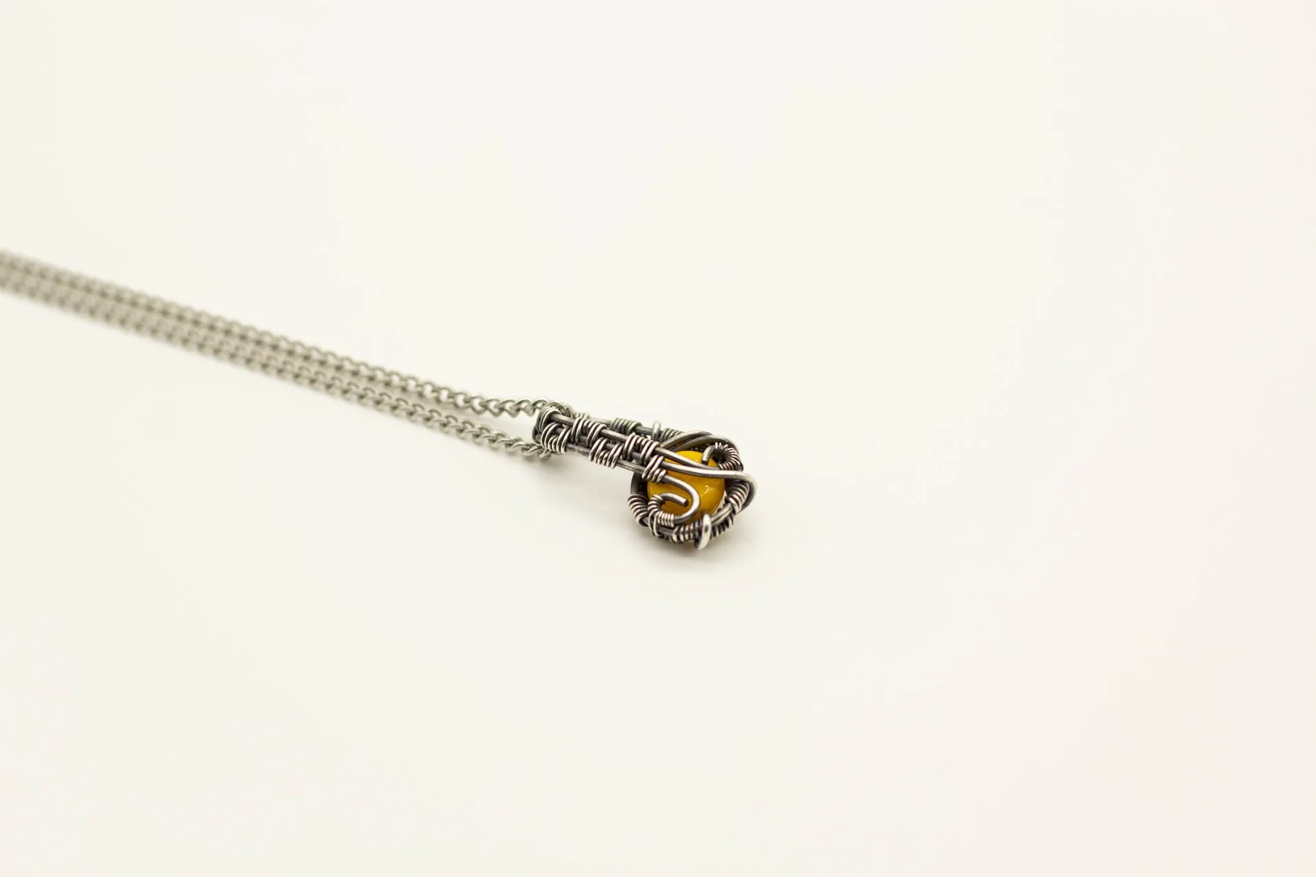 Sterling Silver Mini Pendant with Bright Yellow Fused Glass Accent