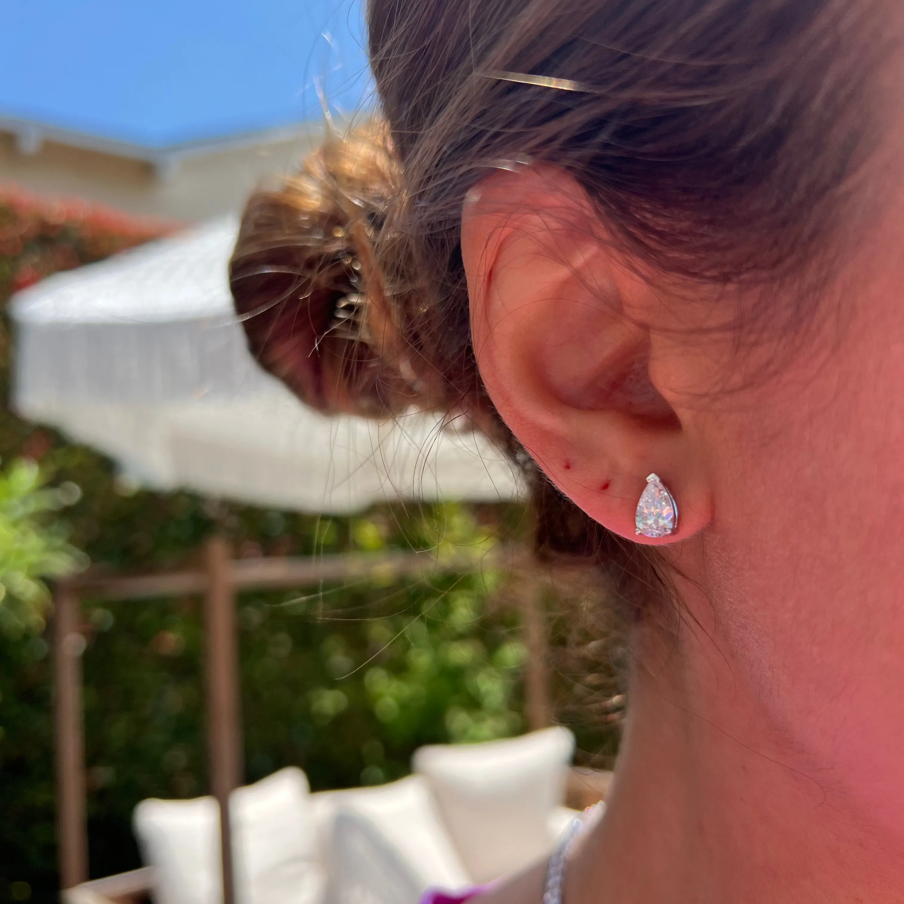 Sterling silver pear 7 mm moissanite stud earrings