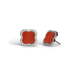 Sterling Silver Red agate Clover Stud Earrings