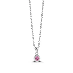 Sterling Silver Rhodium Plated Halo CZ October Birthstone Necklace