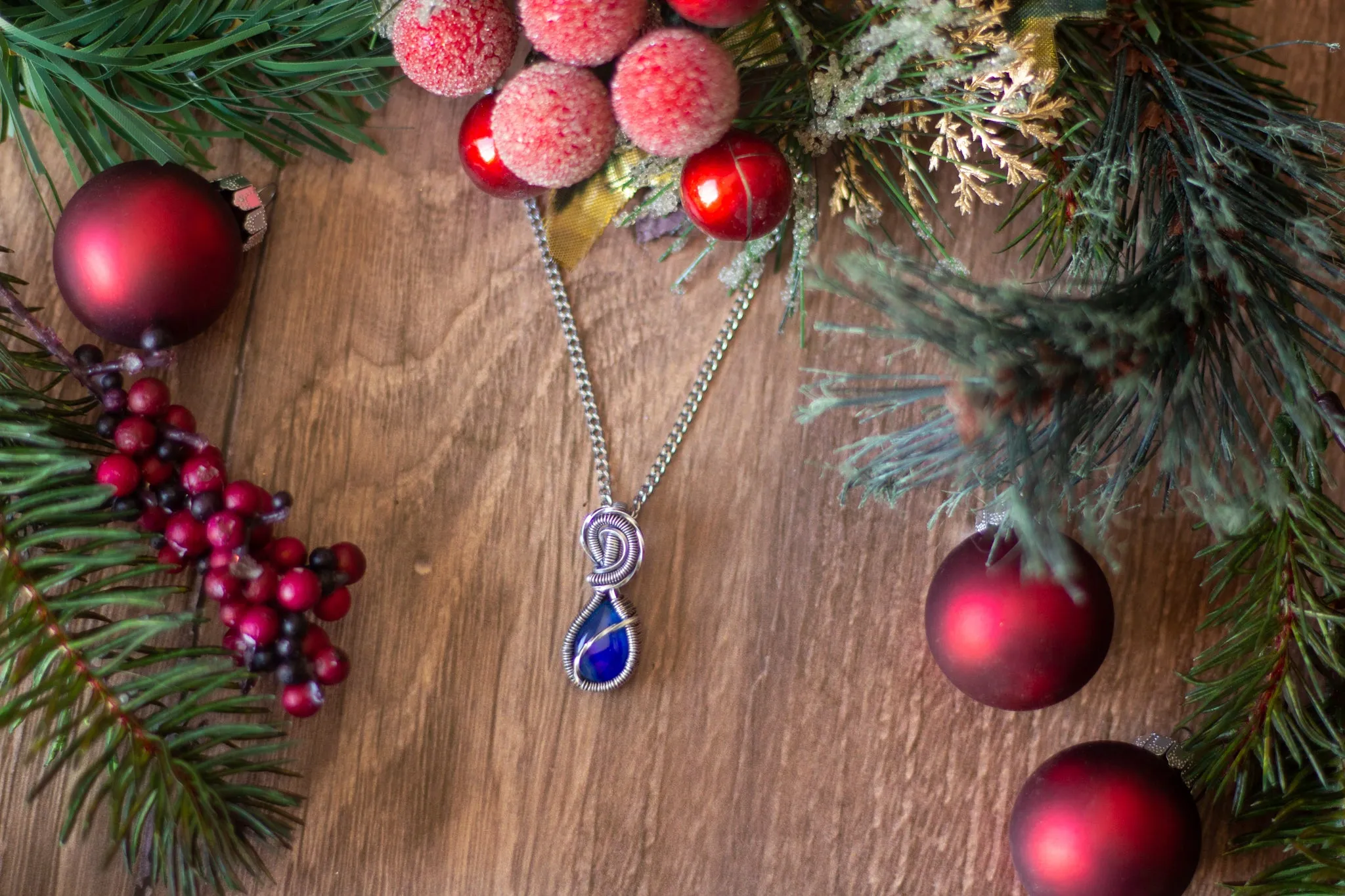 Sterling Silver Teardrop Pendant with Deep Blue Fused Glass