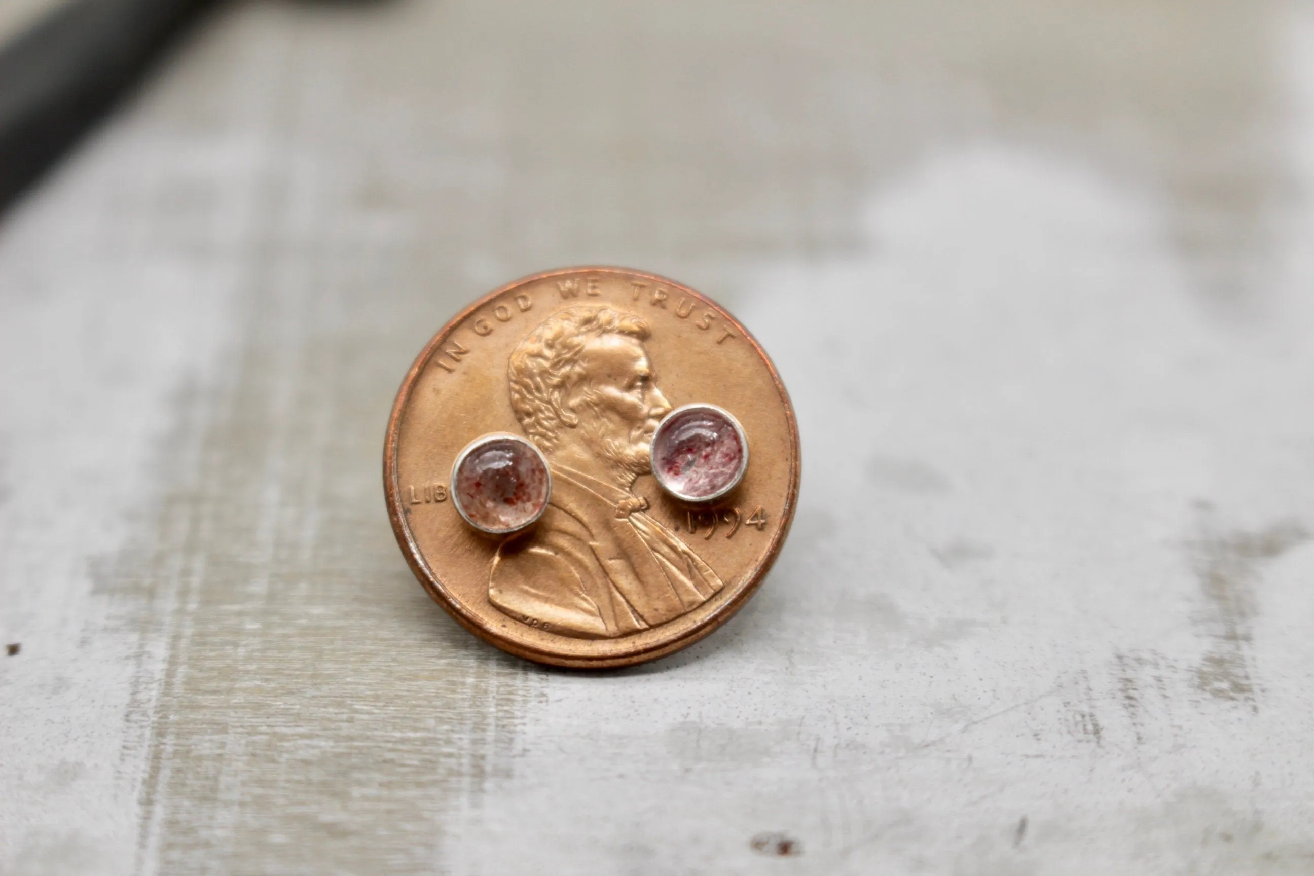 Strawberry Quartz 4mm Stud Earrings - Petite sterling silver earrings - quartz jewelry - gift for her - jewelry sale