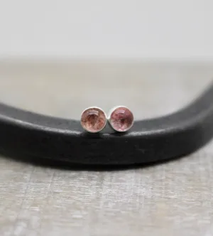 Strawberry Quartz 4mm Stud Earrings - Petite sterling silver earrings - quartz jewelry - gift for her - jewelry sale