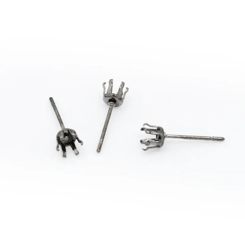 Suitable for ss16(4mm)  inner size Metal Black Round Jewelry Earring Settings,Crown Claw Setting Earring Stud Blanks,Metal,20pcs/lot