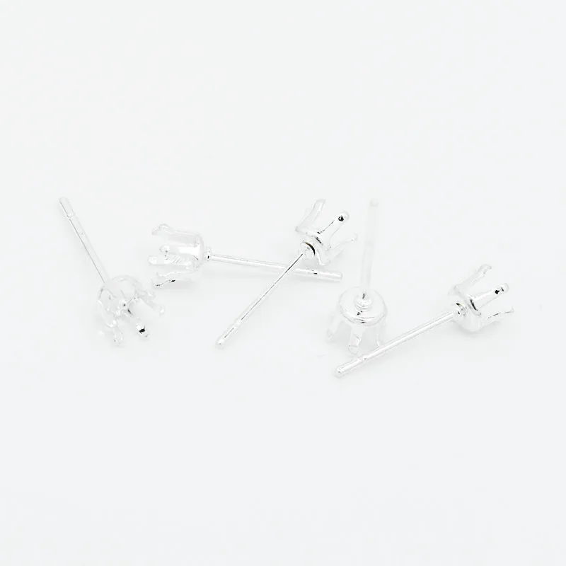 Suitable for ss16(4mm) Silver Plated Round Jewelry Earring Settings,Crown Claw Setting Earring Stud Blanks,Metal,20pcs/lot