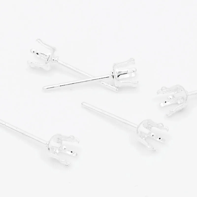 Suitable for ss16(4mm) Silver Plated Round Jewelry Earring Settings,Crown Claw Setting Earring Stud Blanks,Metal,20pcs/lot