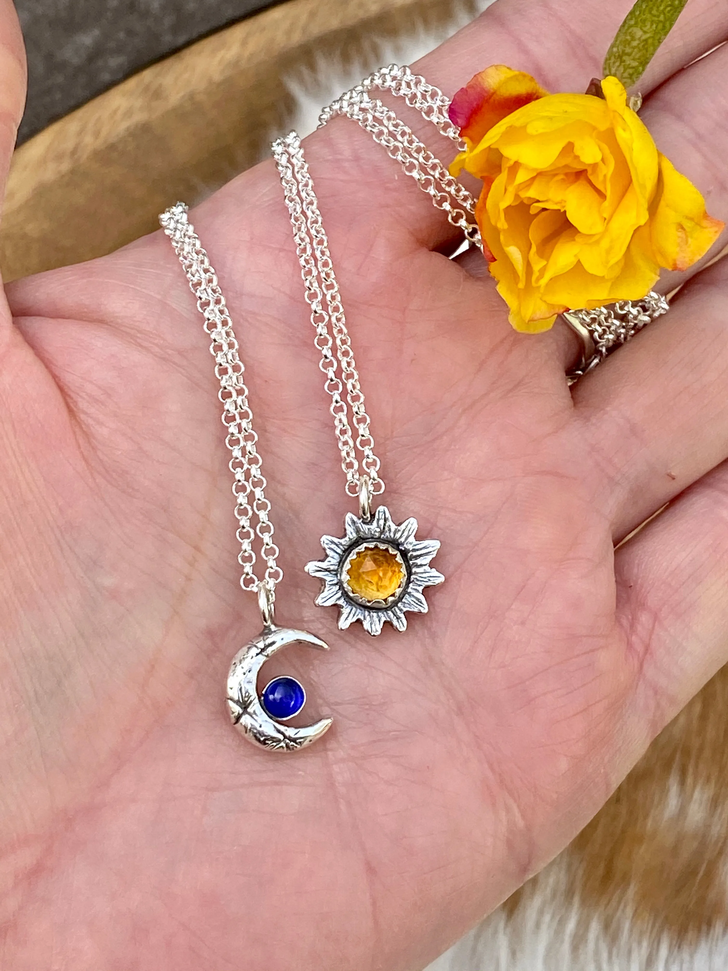 Sun and Cresent moon pendant necklaces