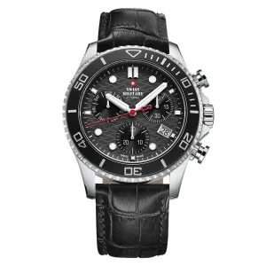 Swiss Military Black Leather Chronograph Men's Swiss Made Watch  - SM34051.04