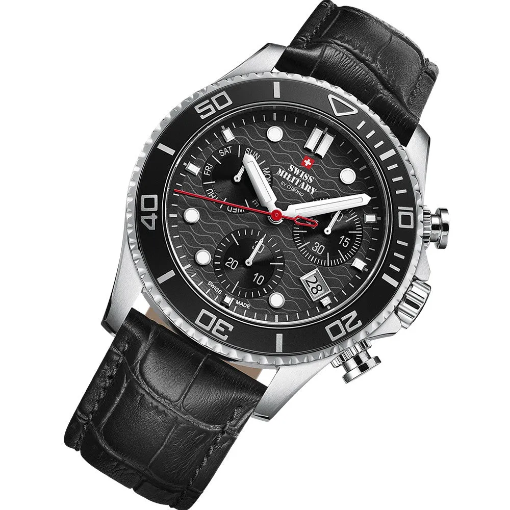 Swiss Military Black Leather Chronograph Men's Swiss Made Watch  - SM34051.04