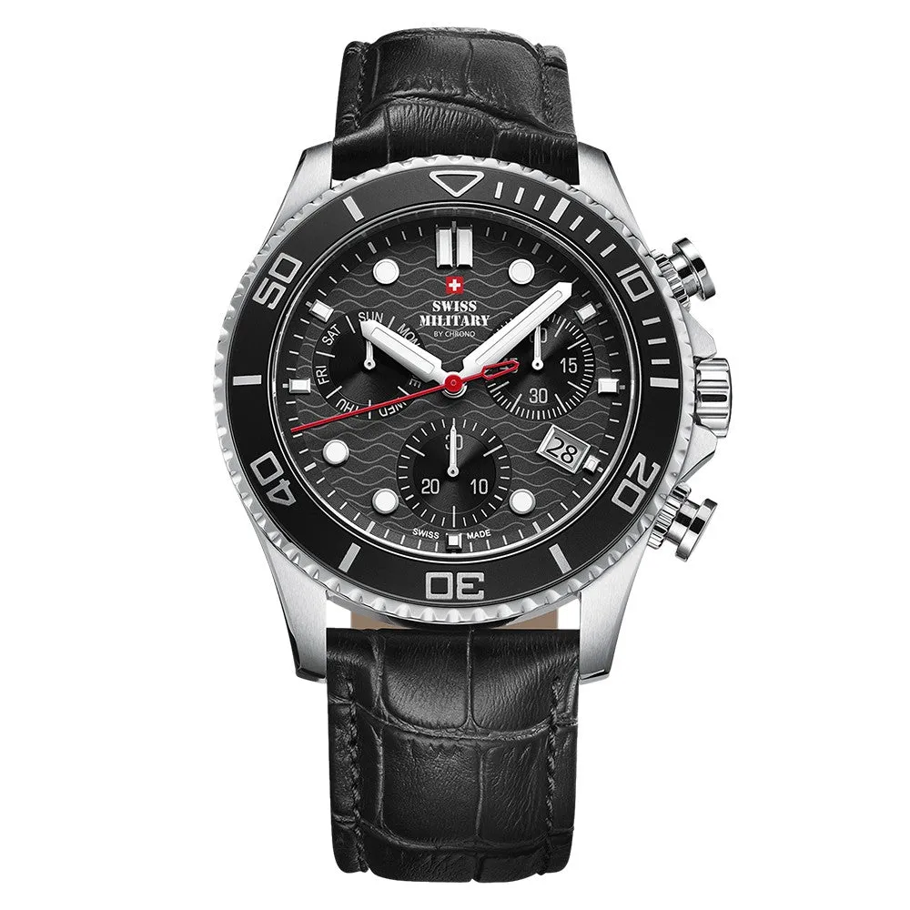 Swiss Military Black Leather Chronograph Men's Swiss Made Watch  - SM34051.04