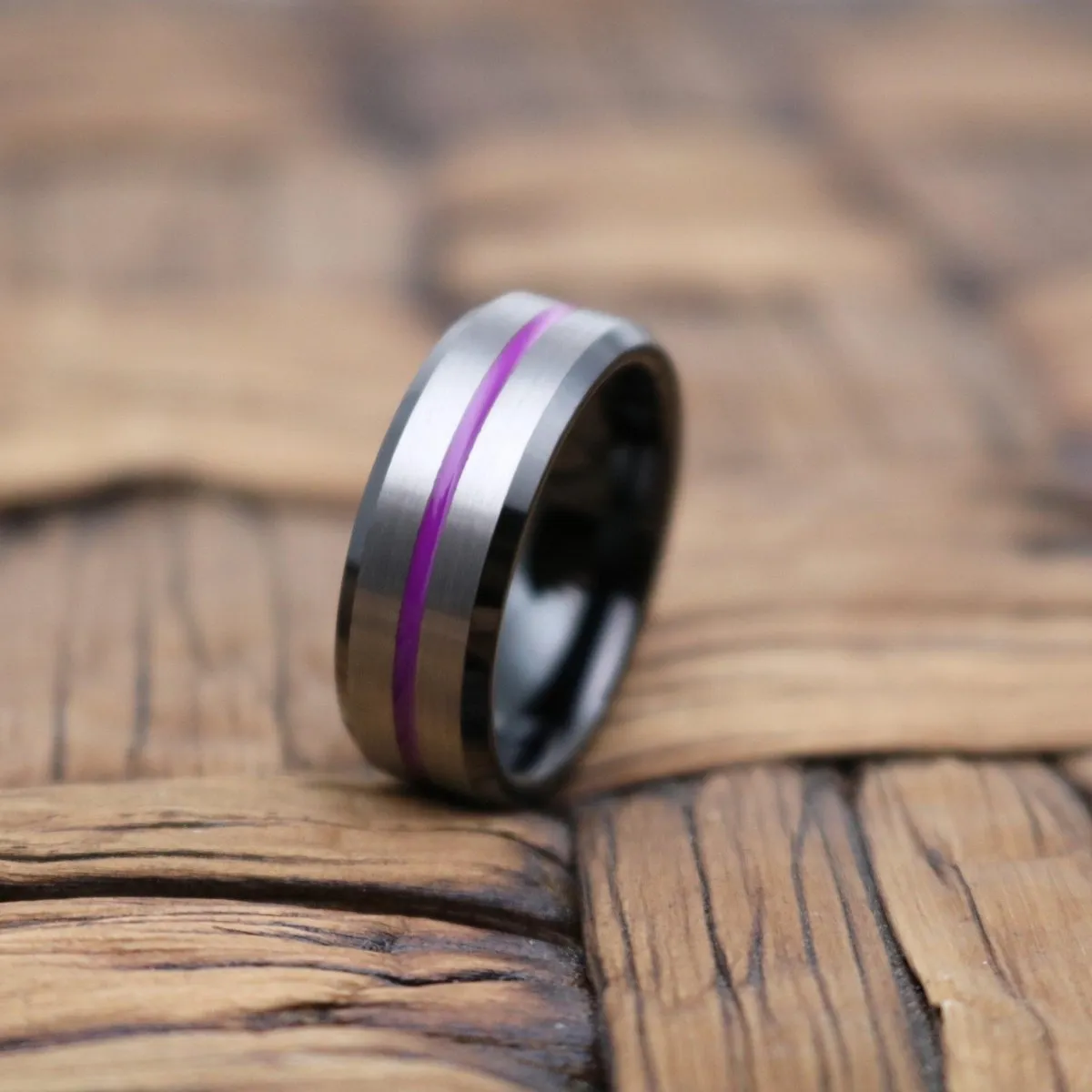SWOOSH | Black Ring, Silver Brushed Purple Groove Black Beveled