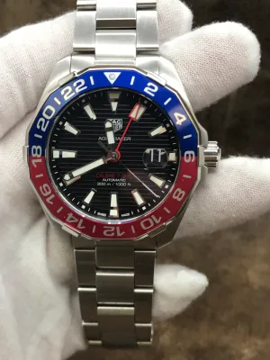 TAG Heuer Aquaracer GMT Pepsi Bezel WAY201F Black Dial Automatic  Men's Watch