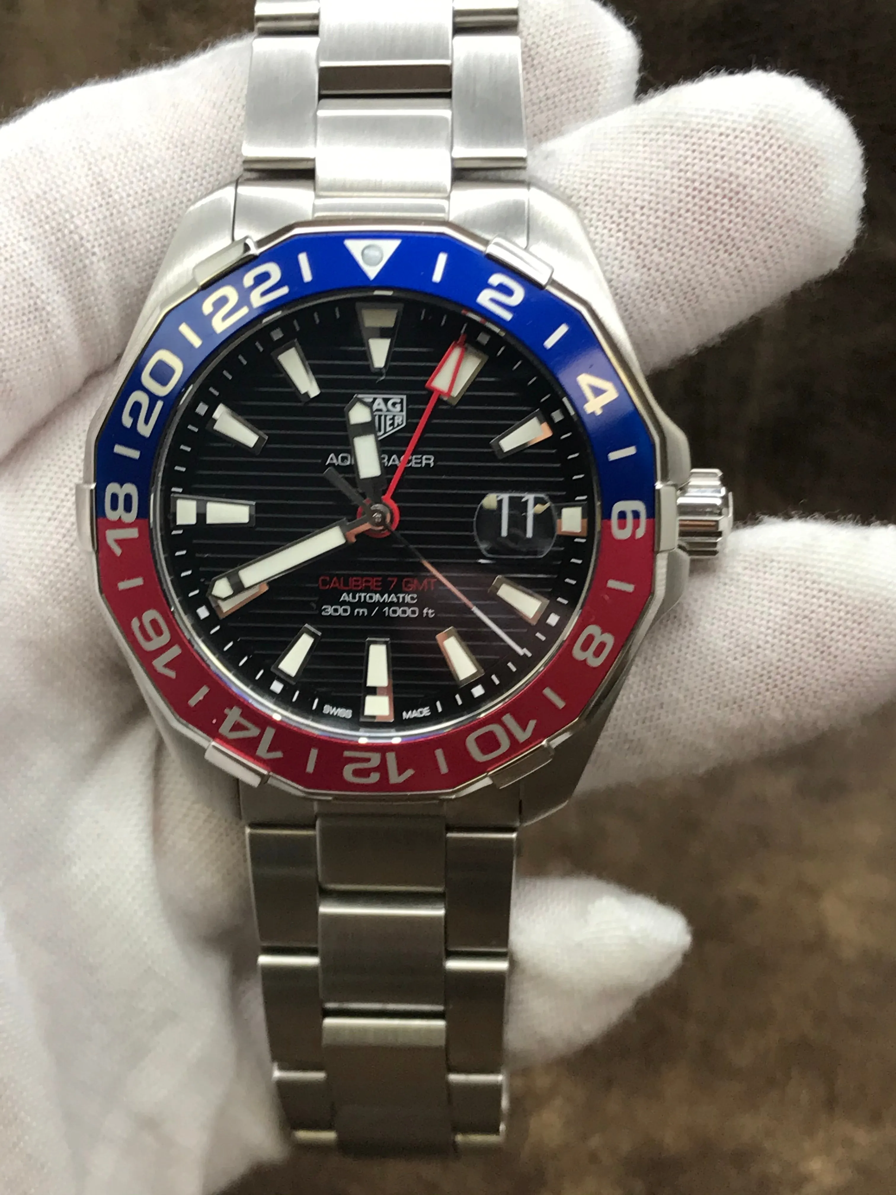 TAG Heuer Aquaracer GMT Pepsi Bezel WAY201F Black Dial Automatic  Men's Watch