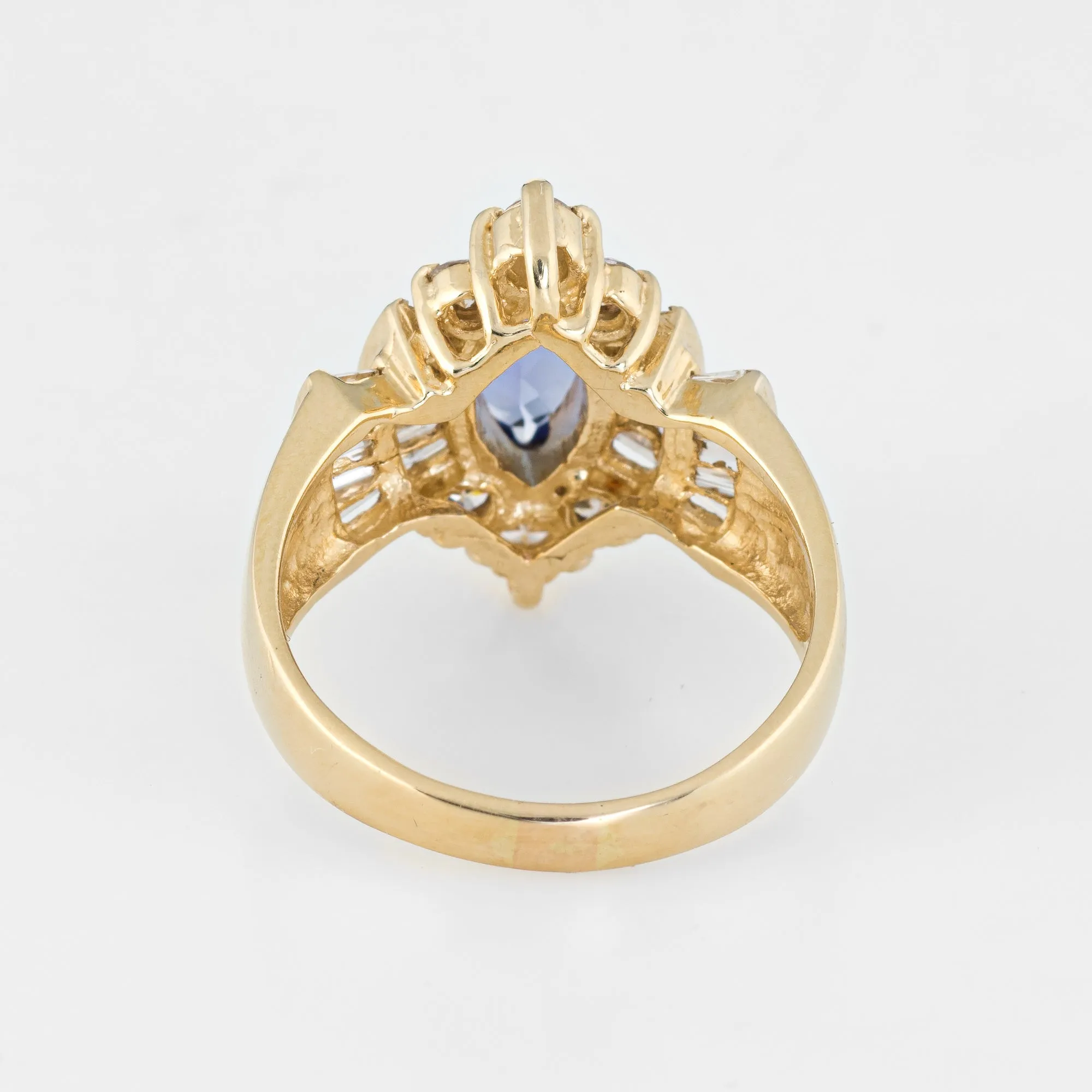 Tanzanite Diamond Ring Vintage Marquise Shape 14k Yellow Gold Estate Jewelry