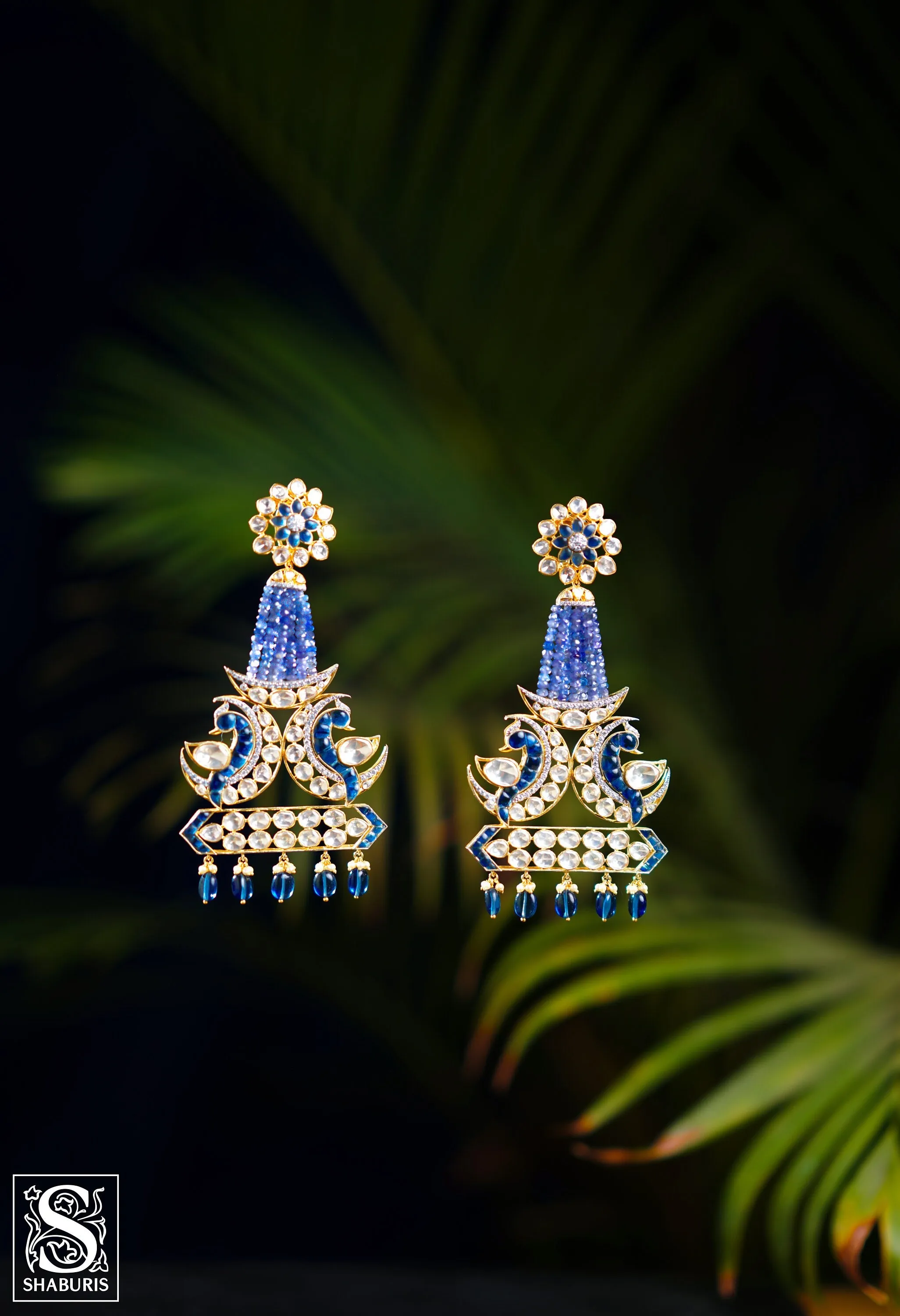 Tanzanite Earrings - Cocktail Earrings- 925 silver Jewelry,South Indian Jewelry,bridal choker,Indian Wedding Jewelry,pure Silver indian jewelry - SHABURIS [ Immediate Ship]