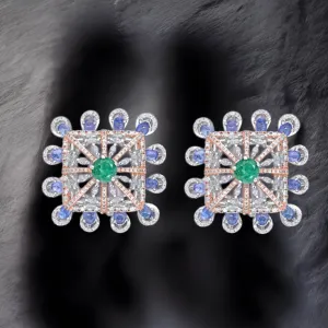 Tanzanite Studs - Diamond Studs - Cocktail Jewelry - 925 silver Jewelry , South Indian Jewelry,bridal choker,Indian Wedding Jewelry,pure Silver indian jewelry - SHABURIS