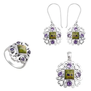 Tasmanian Serpentine Silver Jewelry Set