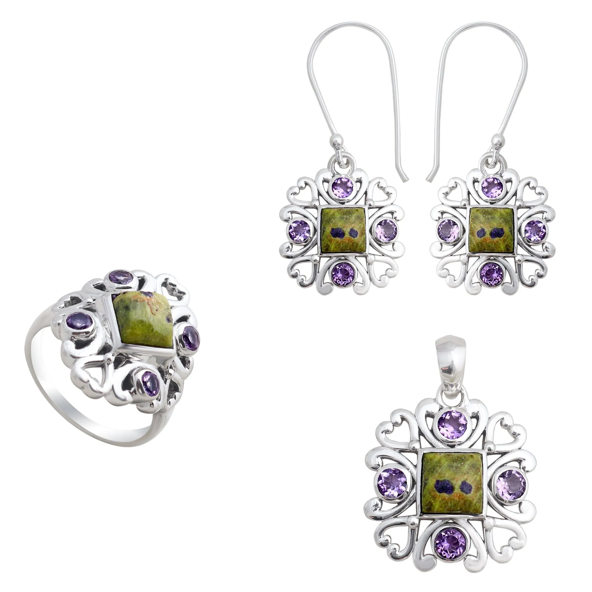 Tasmanian Serpentine Silver Jewelry Set