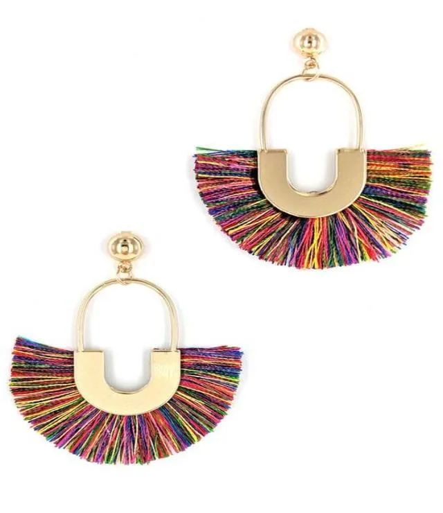 Tassel Statement Earrings Gold-Multi