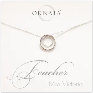 “Teacher” Sterling Silver Necklace on Personalized Jewelry Card