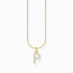 Thomas Sabo Gold-plated Necklace with Letter P & White Stones
