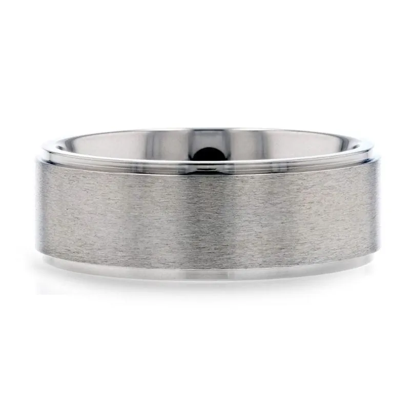 Thorsten RHINOX Brushed Raised Center Men’s Titanium Wedding Ring with Polished Step Edges - 6mm & 8mm