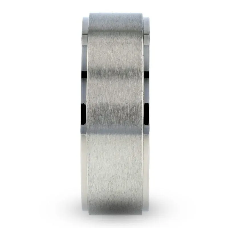 Thorsten RHINOX Brushed Raised Center Men’s Titanium Wedding Ring with Polished Step Edges - 6mm & 8mm