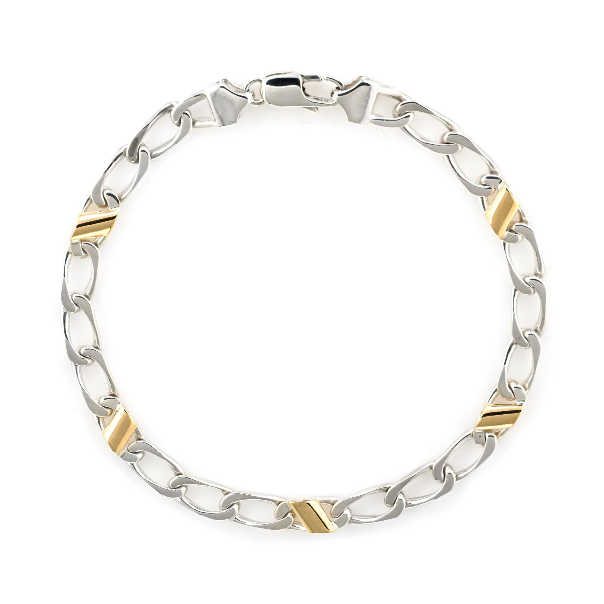 Tiffany & Co Bracelet Vintage Sterling Silver 18k Yellow Gold Curb Long 8.5"