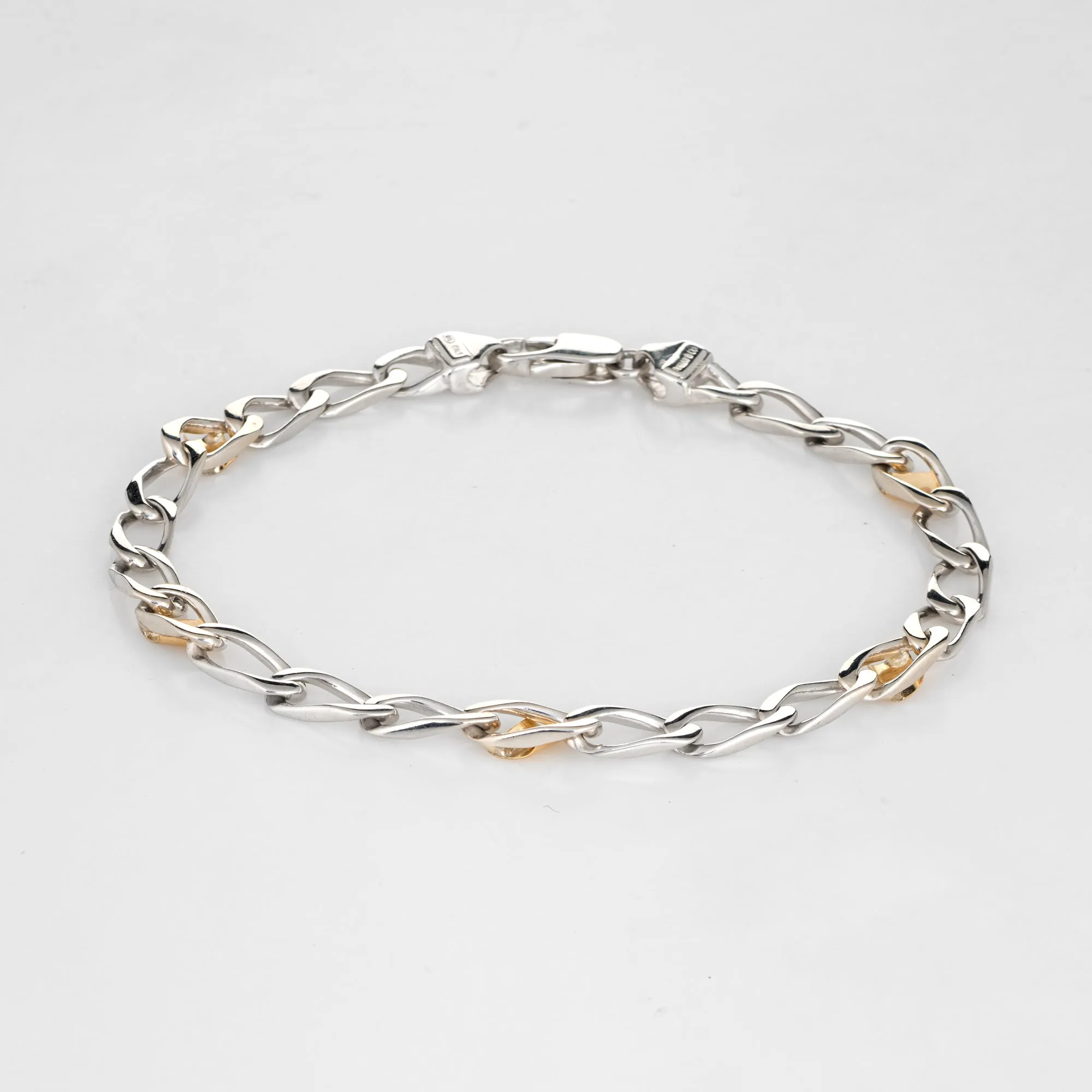Tiffany & Co Bracelet Vintage Sterling Silver 18k Yellow Gold Curb Long 8.5"